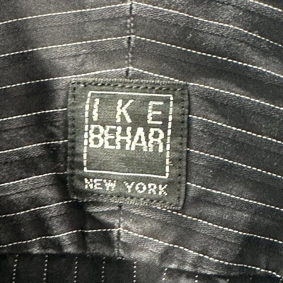 Ike Behar Shirt Mens 16.5 Black Stripe Cotton Long Sleeve Button Up Contrast Cuf - Picture 5 of 8